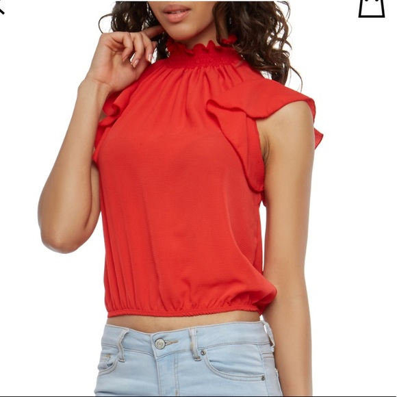 Tops - Adorable High Neck Ruffled Blouse
